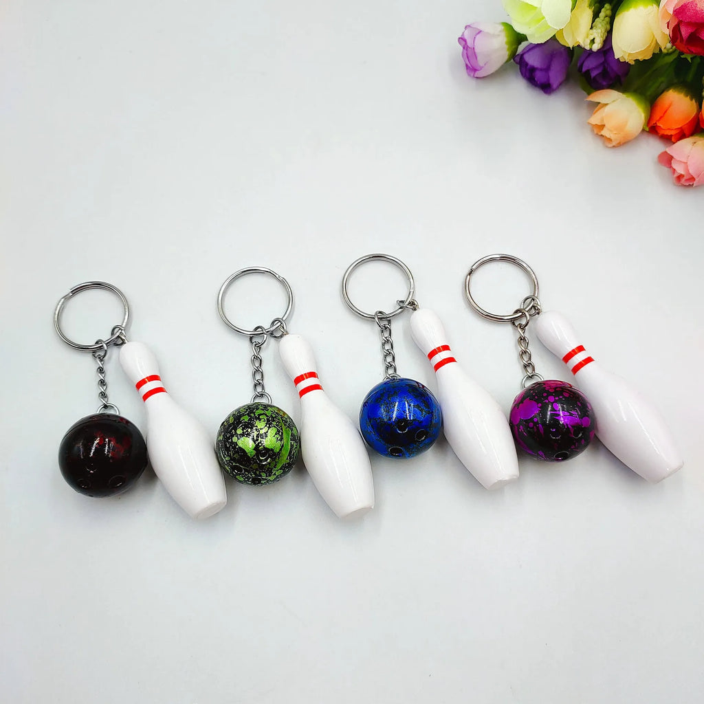 Mini bowling keychain pendant in PVC metal showing sport simulation design