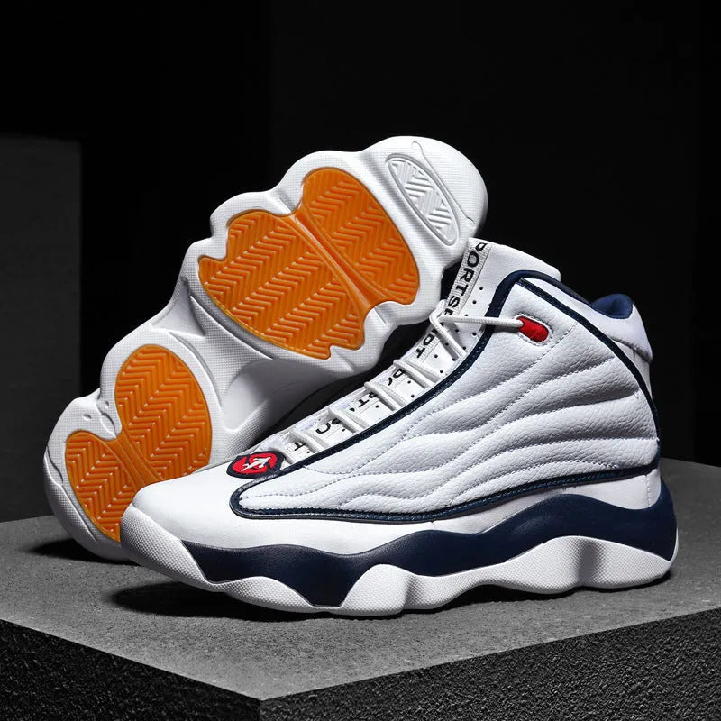Men's high-top casual basketball shoes in AJ13 colours with mesh upper and rubber sole