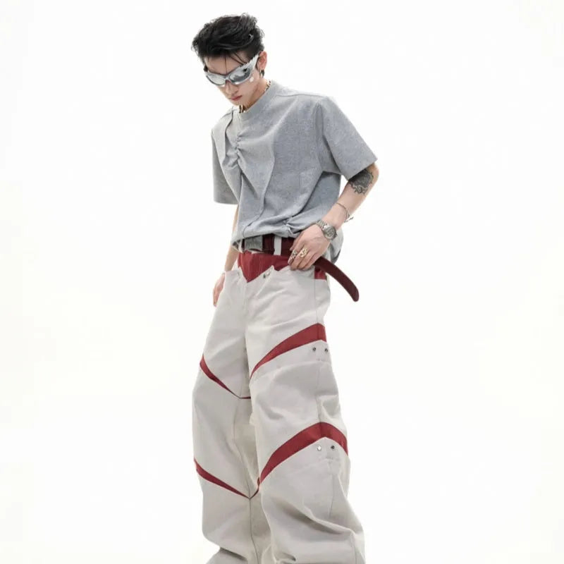 Men's loose fit cotton T-shirt with three-dimensional pleating in round neck style