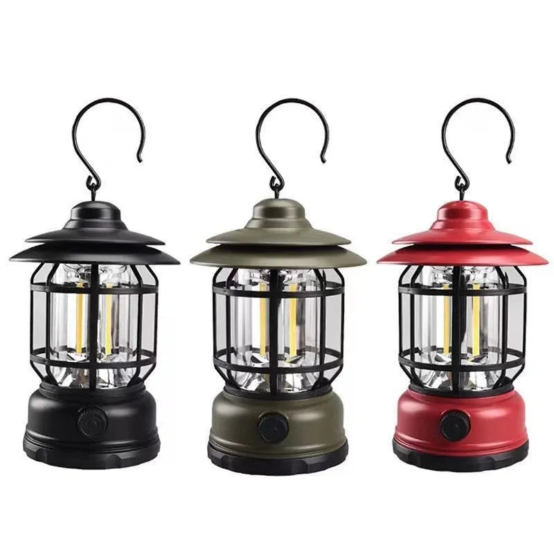 Portable camping lantern in dark green colour with super bright light output for outdoor events