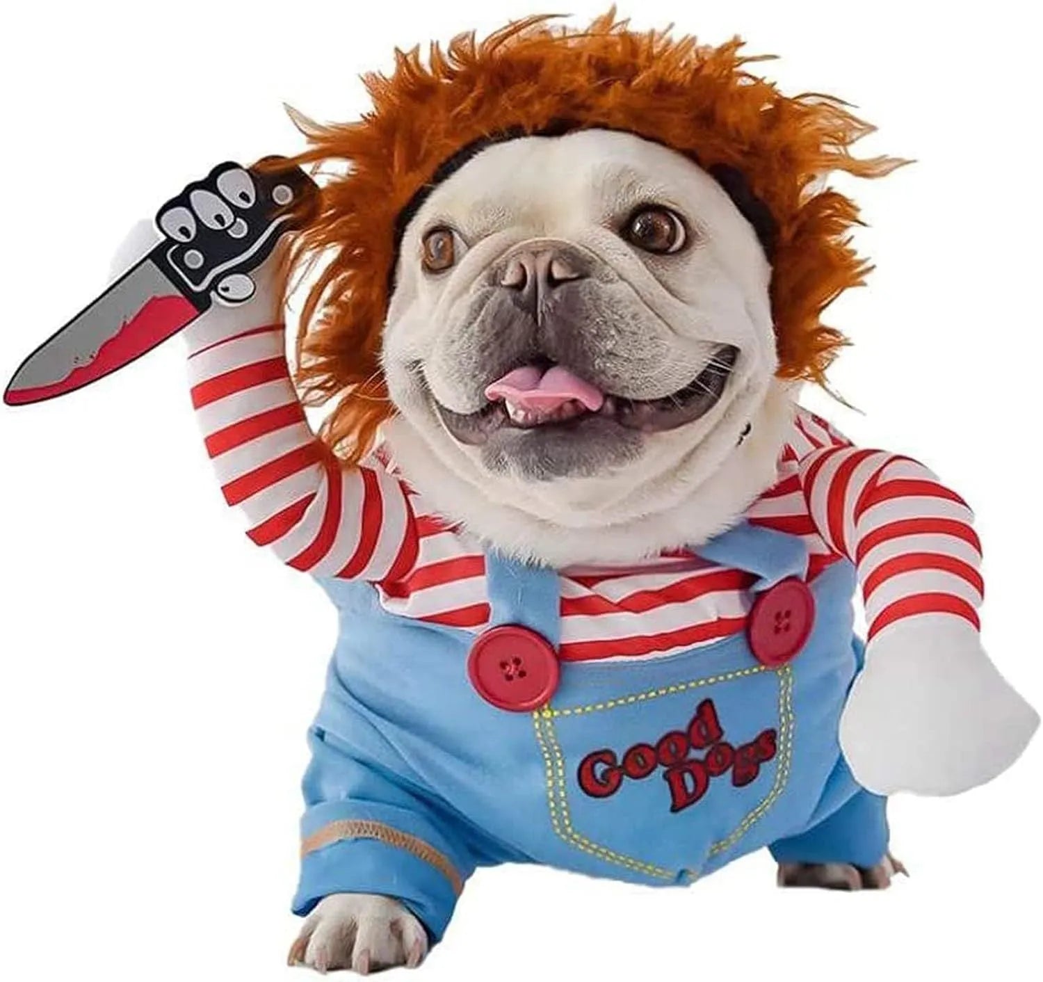 Halloween costume harness pants for dogs and cats three-piece set with striped pattern and prop knife
