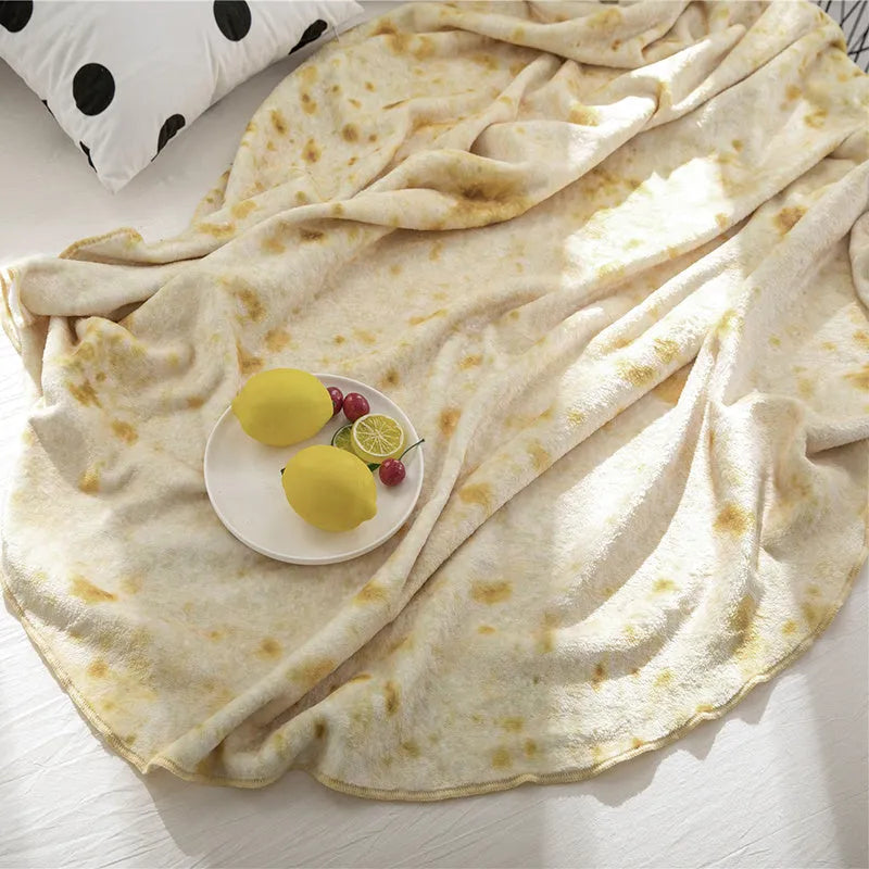 Round flannel burrito blanket 280Gsm in soft microfiber fleece with tortilla wrap design