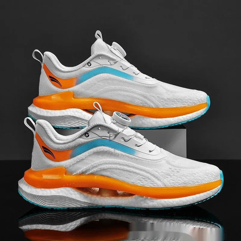 Men's high-top breathable running shoes with popcorn sole and buckle fastening in cotton candy colour