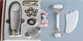 White jade double-headed facial roller and gua sha scraping board set on a storage tray.