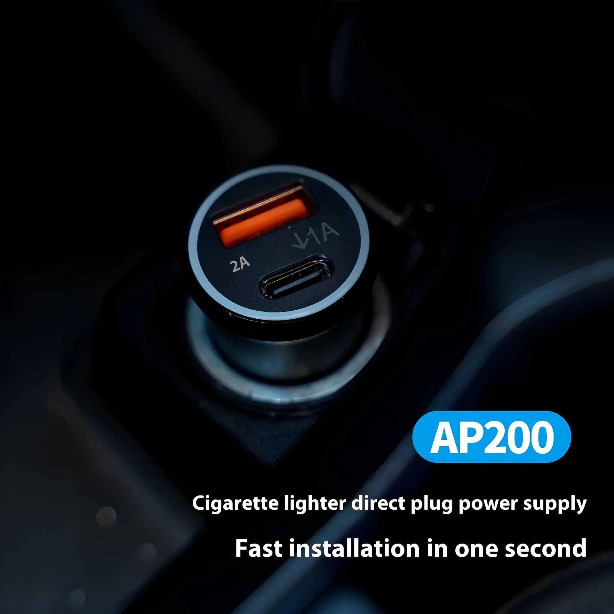 A black ABS plastic car charger locator designed to plug into a vehicle's 12V power socket.