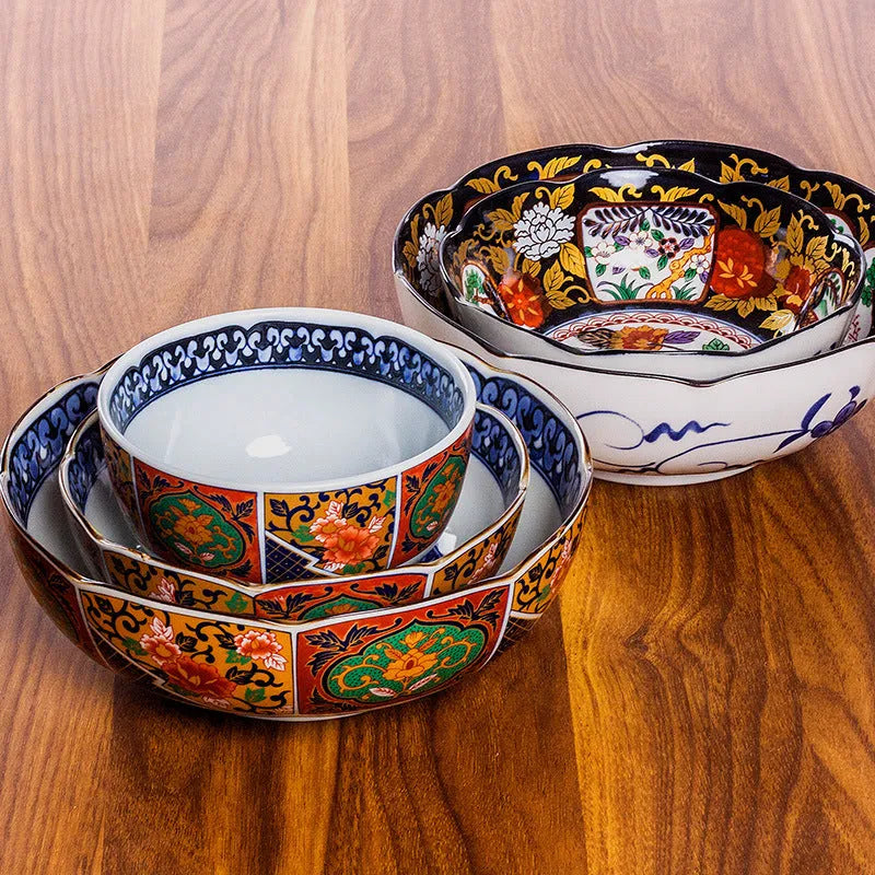 Japanese style retro peony ceramic bowls with golden colour and 4-inch diameter