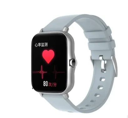 Smart watch with 1.7-inch colour touchscreen on adjustable strap, showing fitness stats interface.