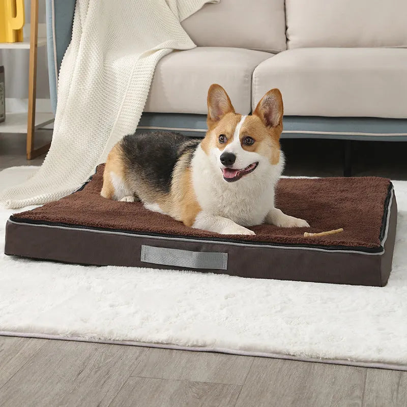 Removable washable sponge dog mat in brown colour on a light floor