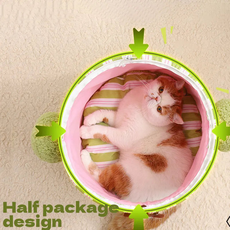 Creative cauliflower tree hole enclosed pet bed in plush material for cats and small dogs, green colour