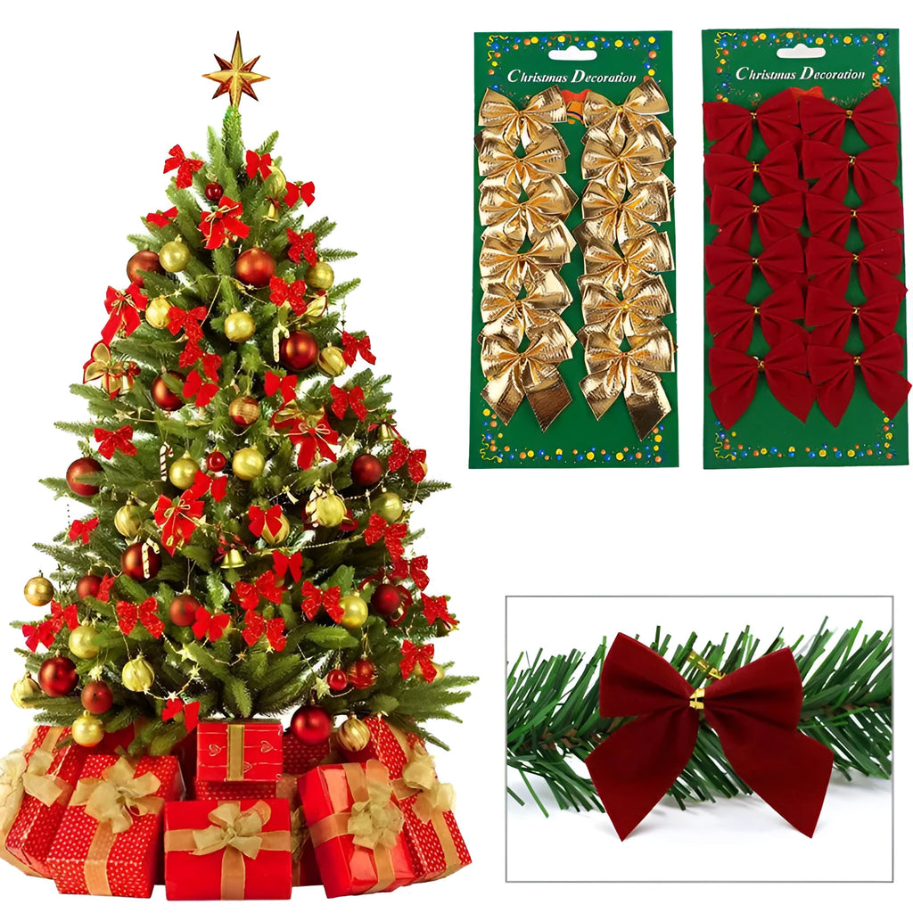 5cm polyester Christmas bow ornament in red gold silver colours for tree decoration