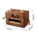 Walnut finished beech wood tissue box with Little Monster cartoon face, dimensions 190mm by 104mm by 125mm