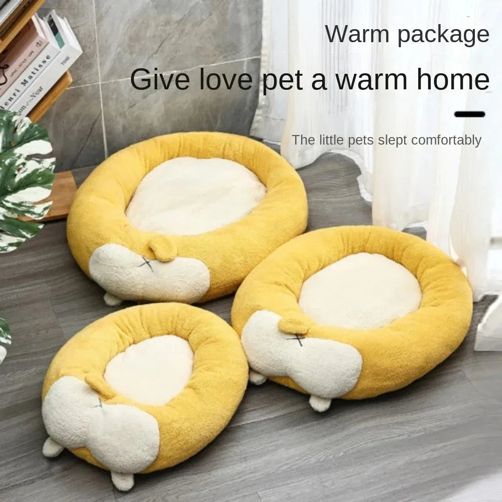 Corgi shaped plush pet bed in size L for dogs and cats, with PP cotton filling.