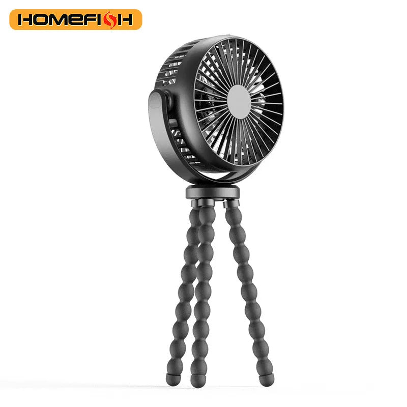 HOMEFISH F2 automatic shaking baby stroller fan with LED light and removable bracket on a pram