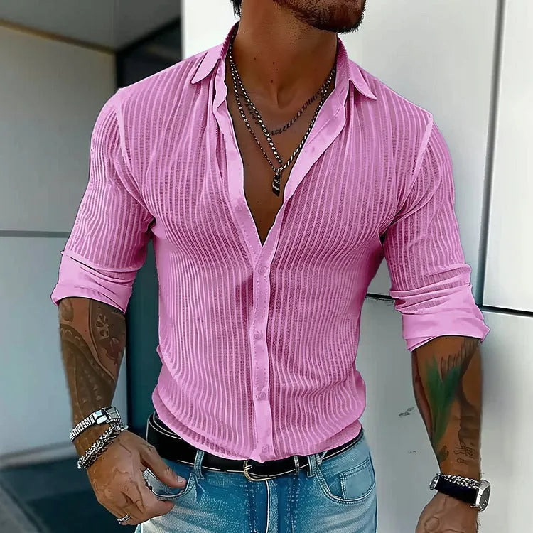 Men's striped cardigan long sleeve shirt in British style loose fit, available in multiple colours