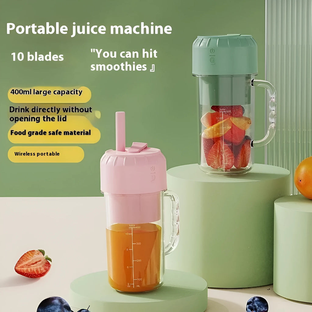 USB portable household juicer in cherry blossom powder with 150W motor and plastic body