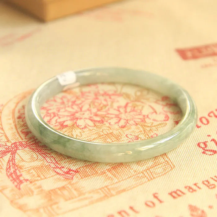 Handmade green jade waxy bracelet geometric unisex Chinese style 10mm thick 53-54mm inner diameter