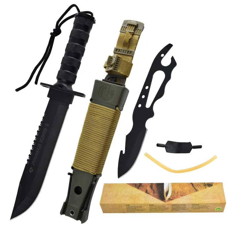 Keel integrated multifunctional small straight survival tactical knife with black aluminium handle and 8Cr19Mov steel blade