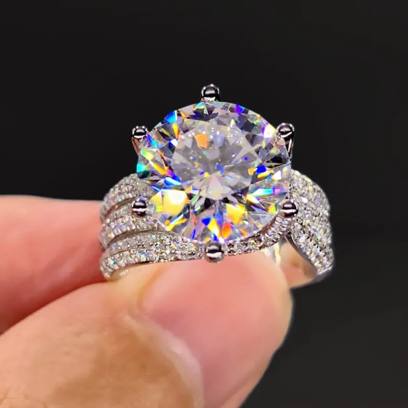 Moissanite luxury full diamond ring Style1 with brilliant moissanite centre stone and diamond-set band