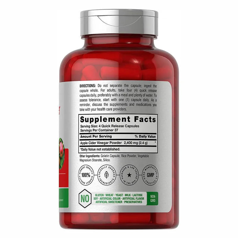 Bottle of apple cider vinegar capsules containing 150 tablets.