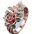 Colourful butterfly personality ring with dripping oil colour treatment and adjustable design