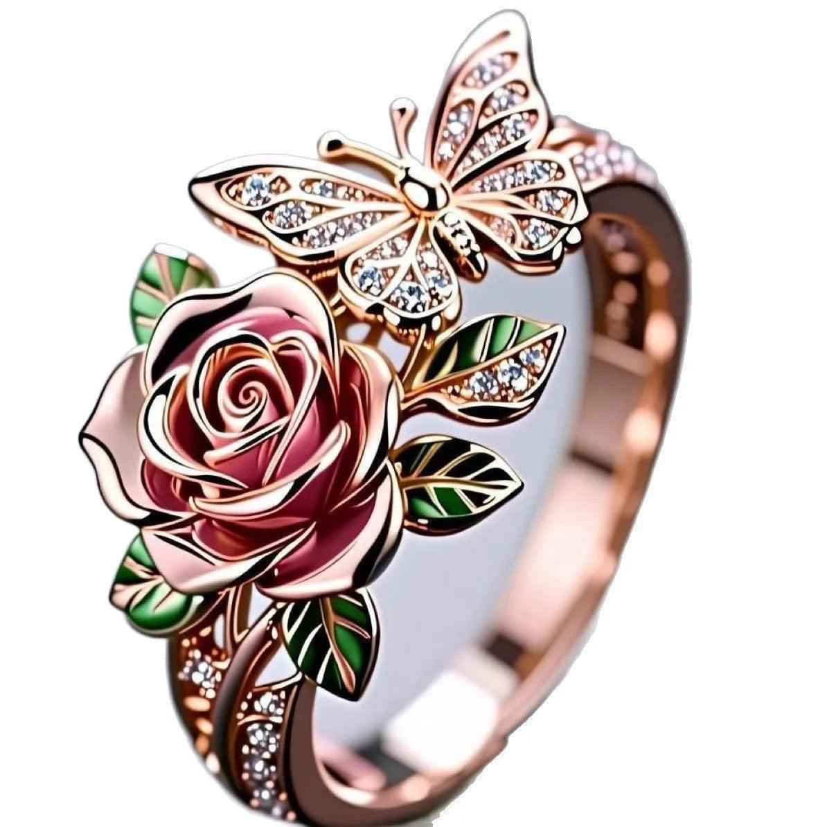 Colourful butterfly personality ring with dripping oil colour treatment and adjustable design