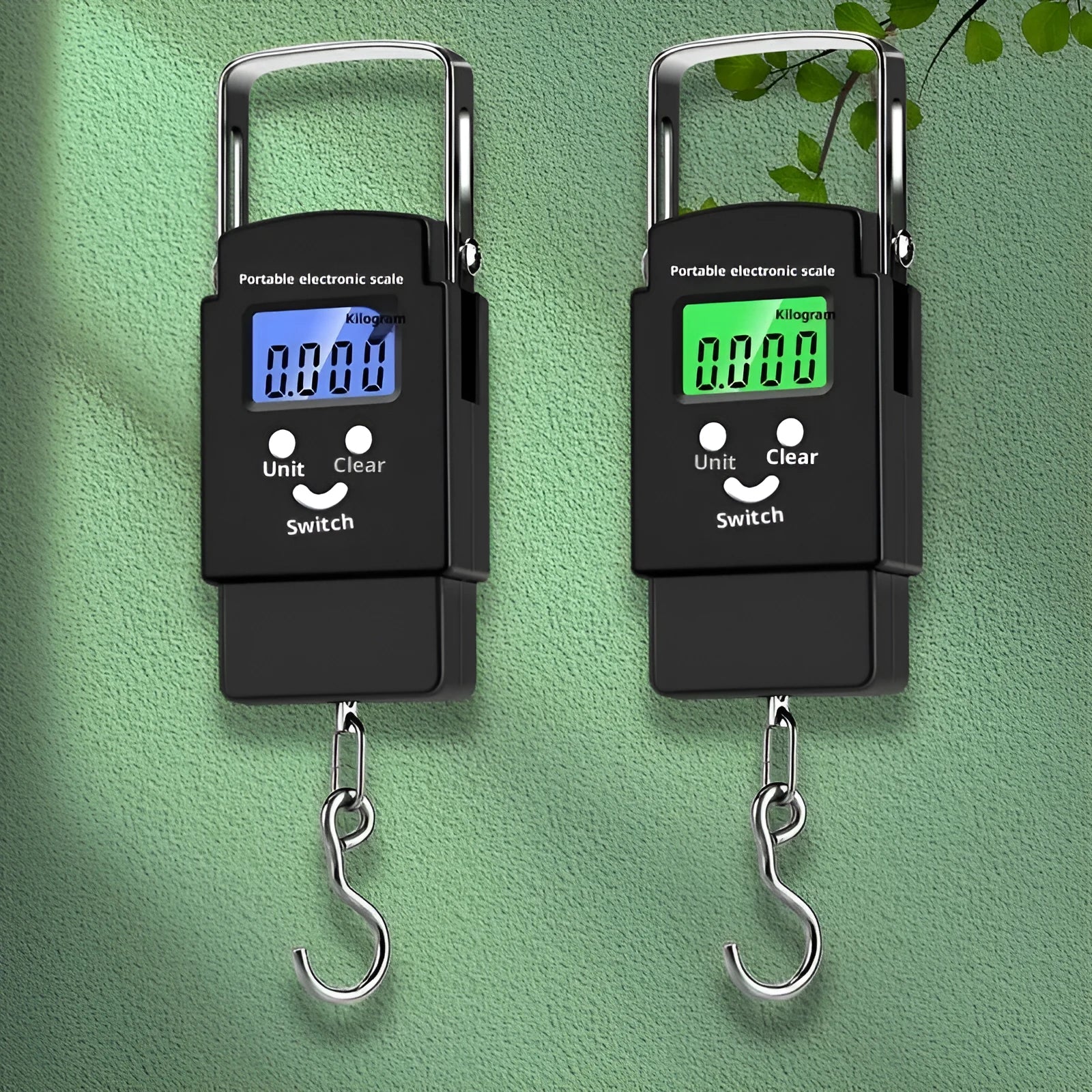 Mini handheld plastic electronic scale with 50kg capacity and blue backlight LCD display