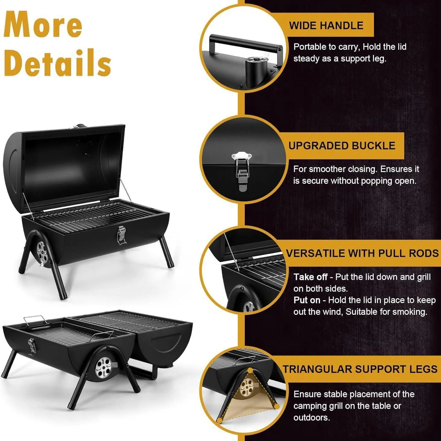 Small metal folding desktop barbecue grill with charcoal fuel bed.