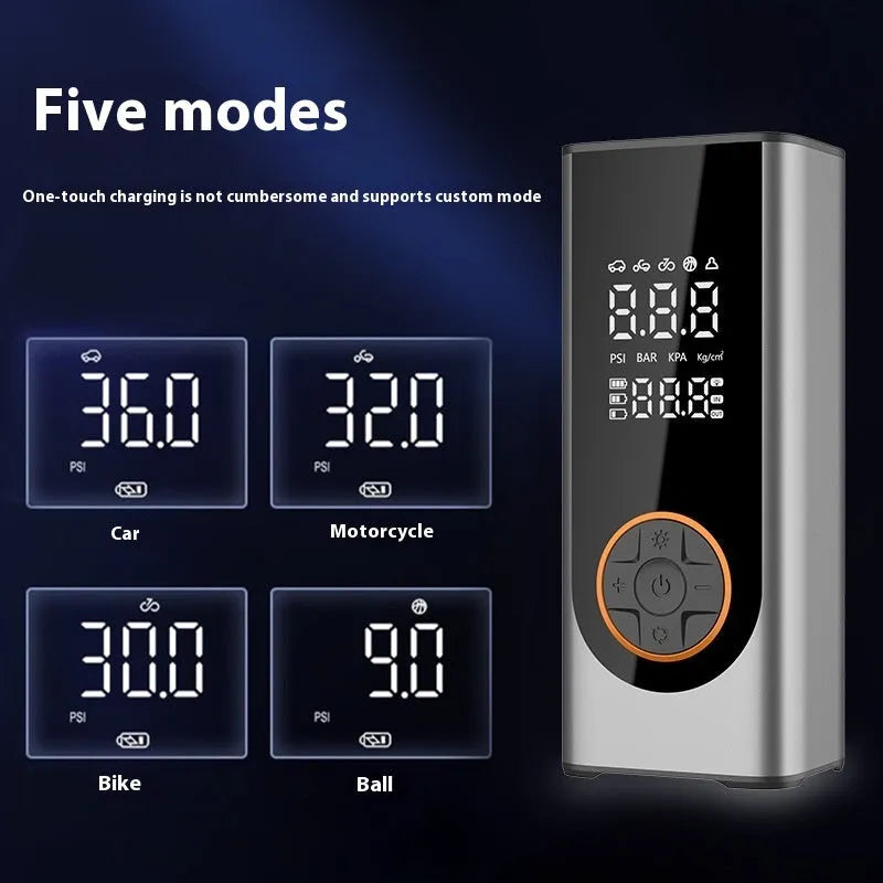 Wireless intelligent car inflator aluminium alloy black with tire pressure gauge and LED warning light