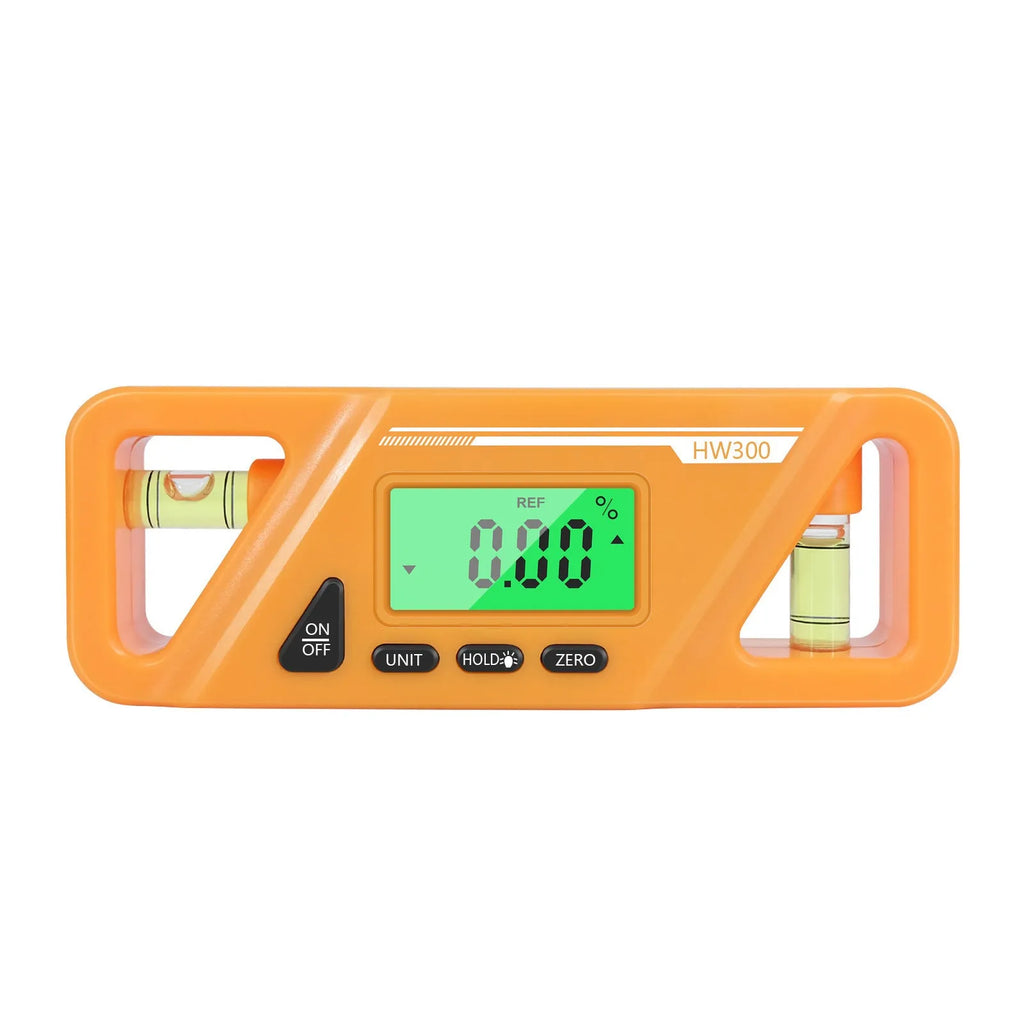 Black digital angle gauge inclinometer with magnetic base and LCD display showing an angle reading.