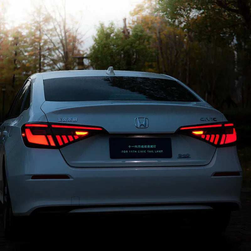 11th generation Honda Civic modified LED taillights in black and red with sequential streamer indicators