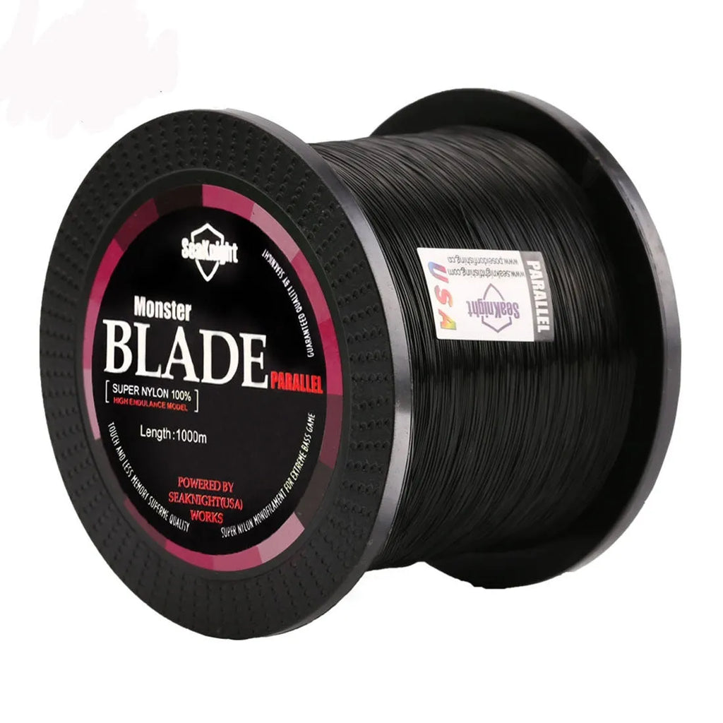 Seaknight1000 M spool of nylon fishing line showing colour choice and diameter size label.