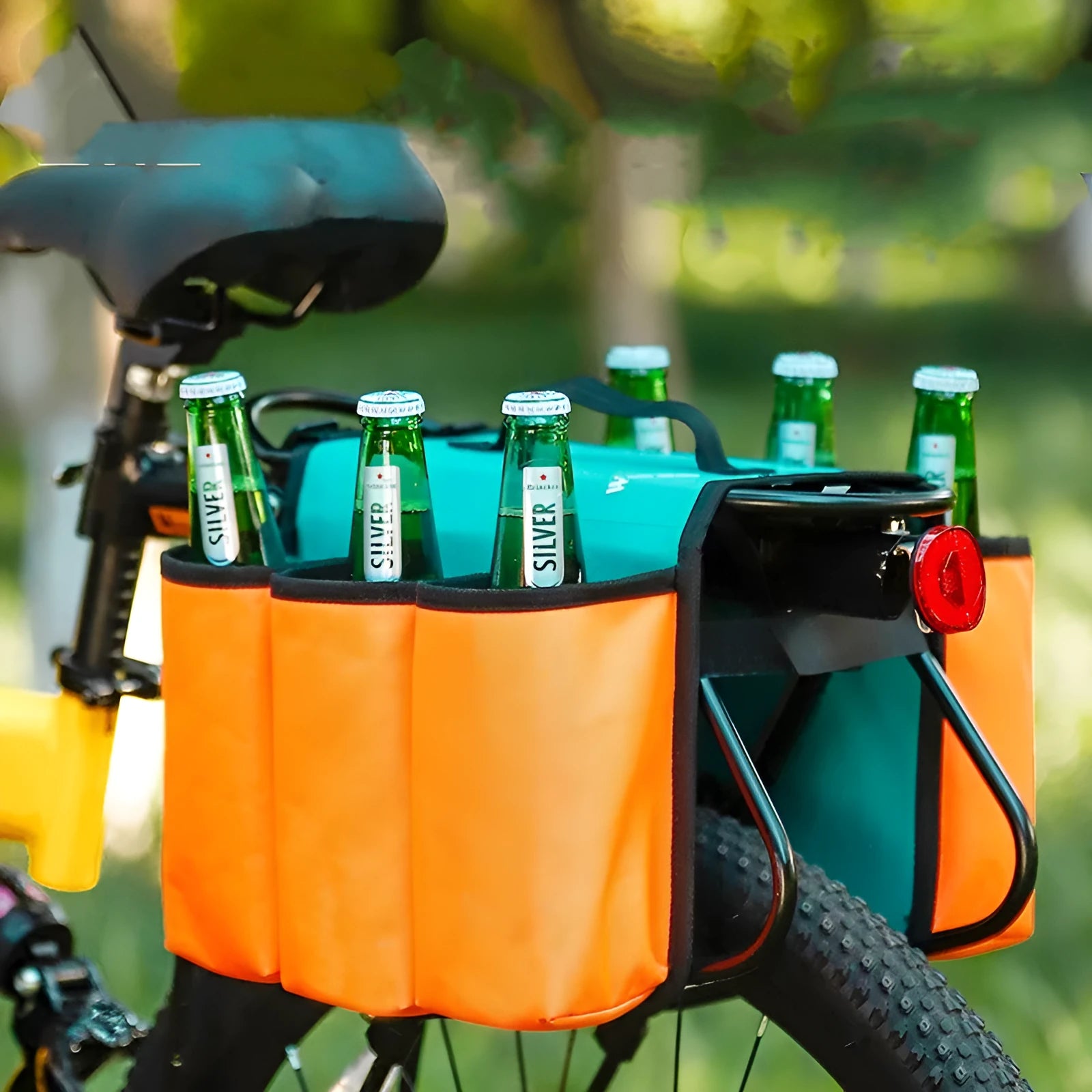 Black and orange bicycle handlebar double-sided anti-scratch drink storage bag with 2L capacity