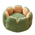 Green cactus petal shaped soft plush pet bed with cave-like opening and non-slip bottom, size L for pets up to 7.5kg