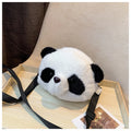 Plush panda head design cylindrical crossbody bag measuring 18cm wide