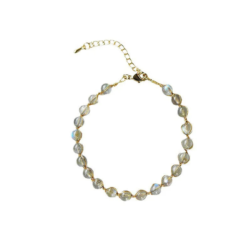 14K gilded natural crystal blue moonstone bracelet with 6mm beads, starry sky colour design