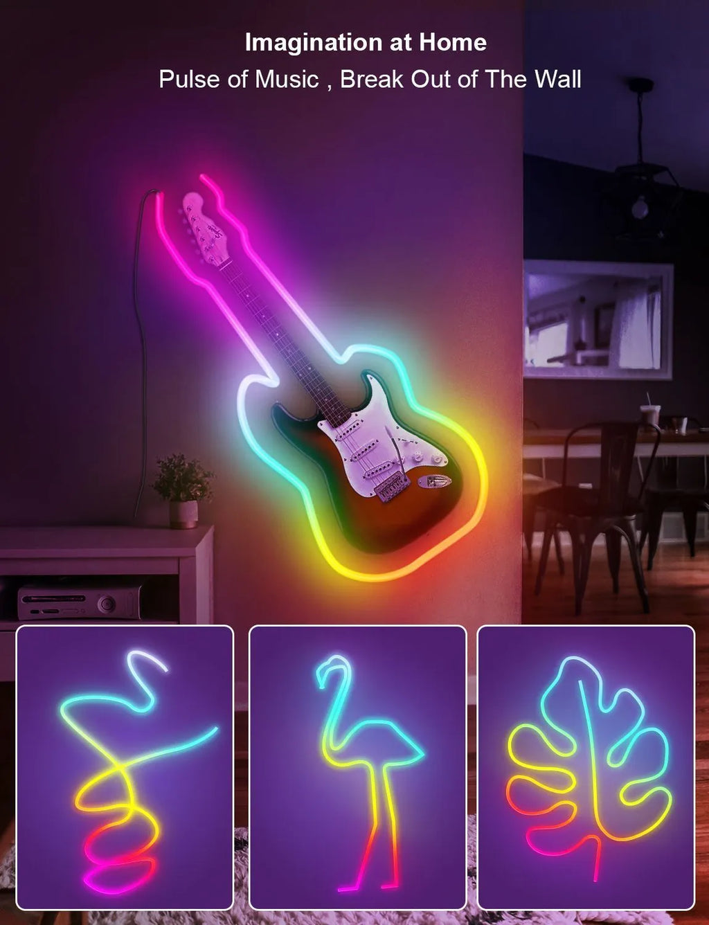 3 metre USB RGB magic colour LED neon light strip with remote control on white background