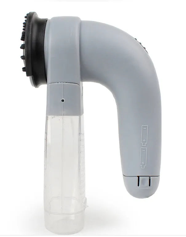 Grey portable pet hair removal vacuum brush with soft rubber head for grooming dogs and cats