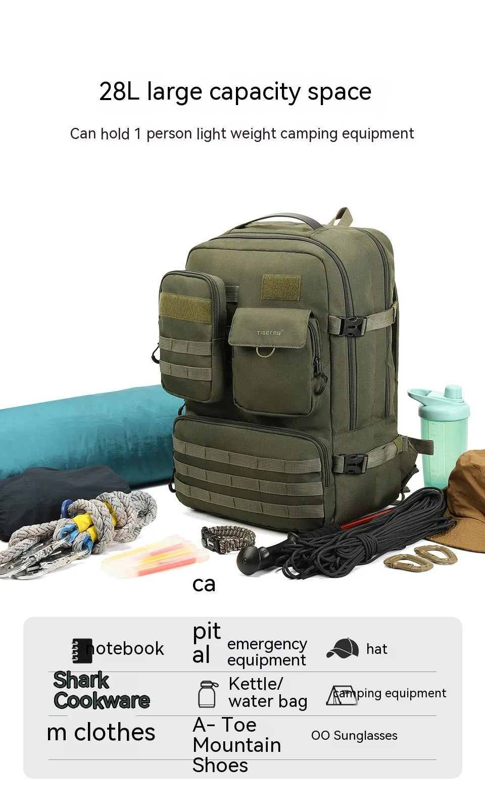 Army green tactical backpack with waterproof nylon construction and 17-inch size