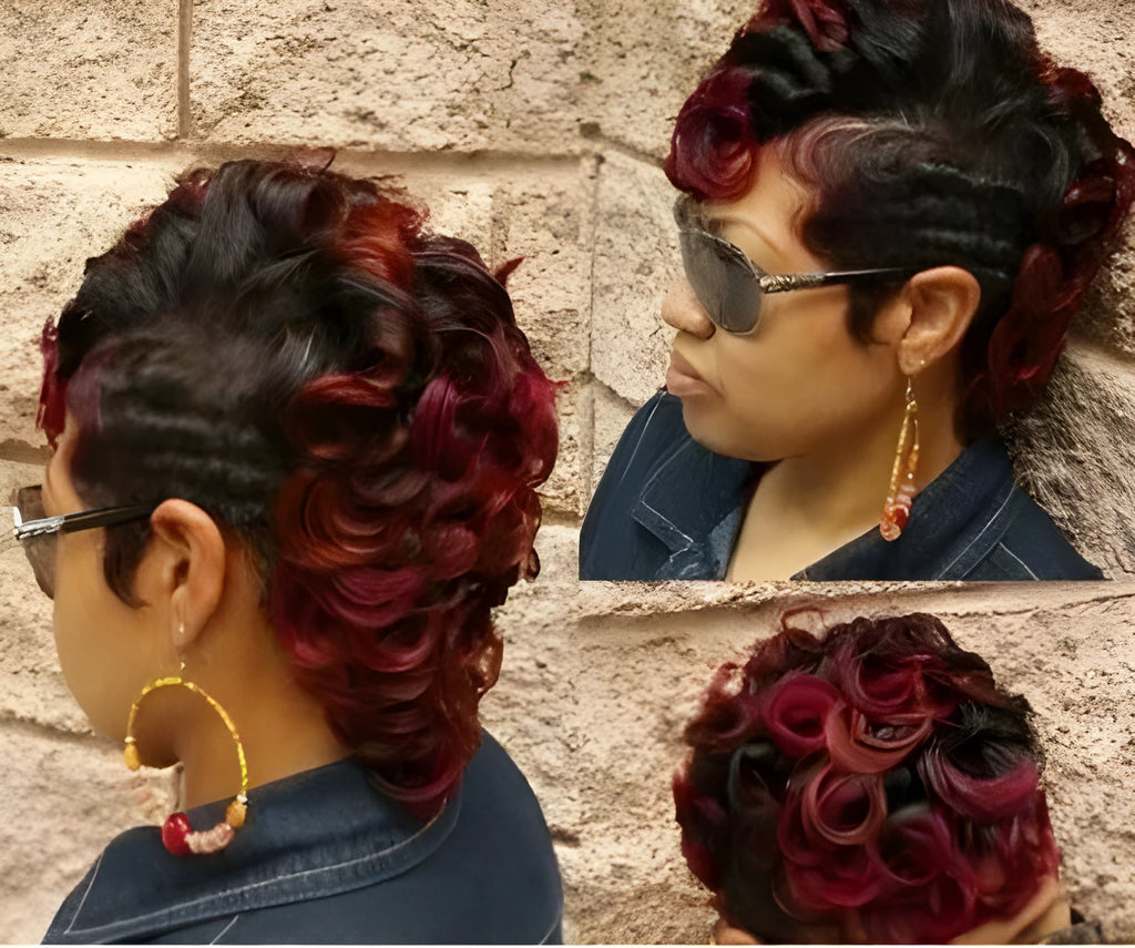 European and American women short hair wig wine red with black highlights high temperature silk exotic style