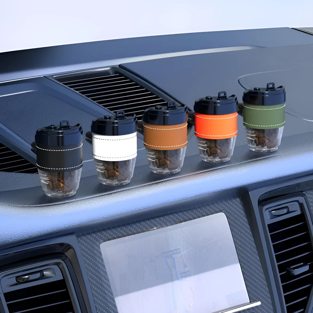 Coffee cup shaped car perfume air freshener with solid fragrance and multiple air quality functions
