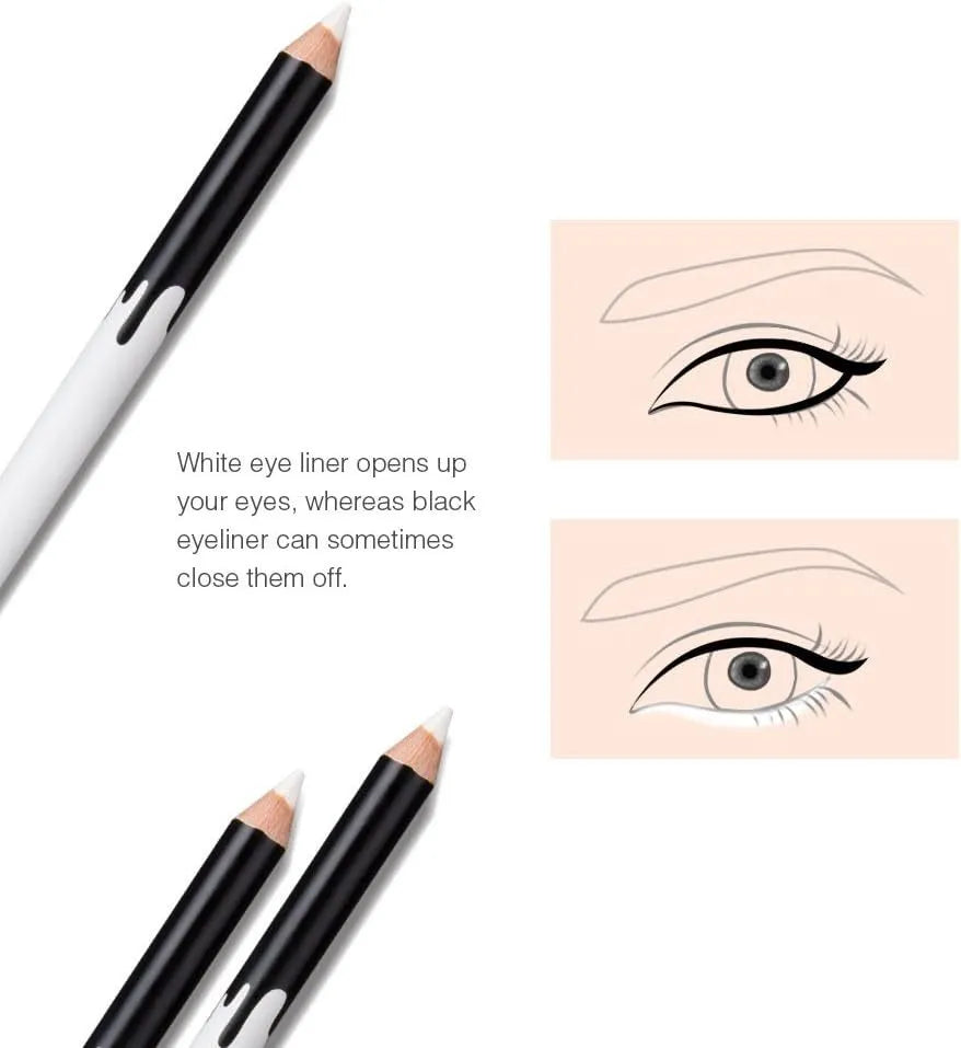 12-piece white and black eyeliner pencil set with sharpener, waterproof and retractable