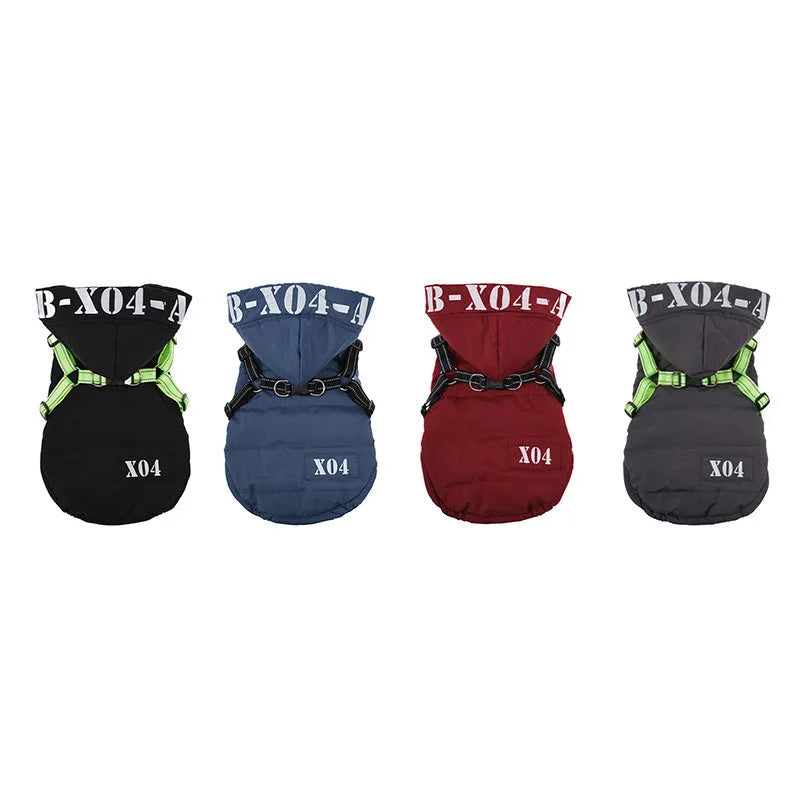 Winter dog clothes fleece-lined thickened waterproof jacket hooded in red for small to large dogs