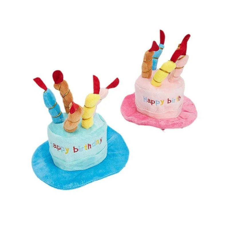 A blue or pink lightweight birthday hat for dogs on a white background.