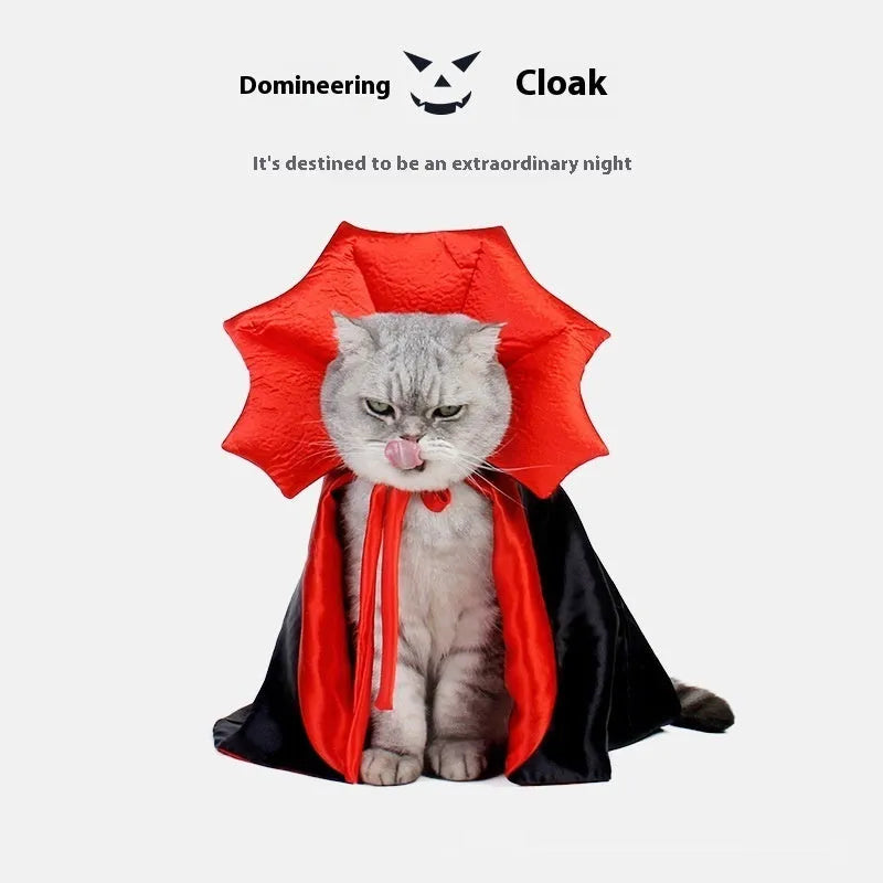 Black and red Halloween pet costume for small cats and dogs made from polyester fabric