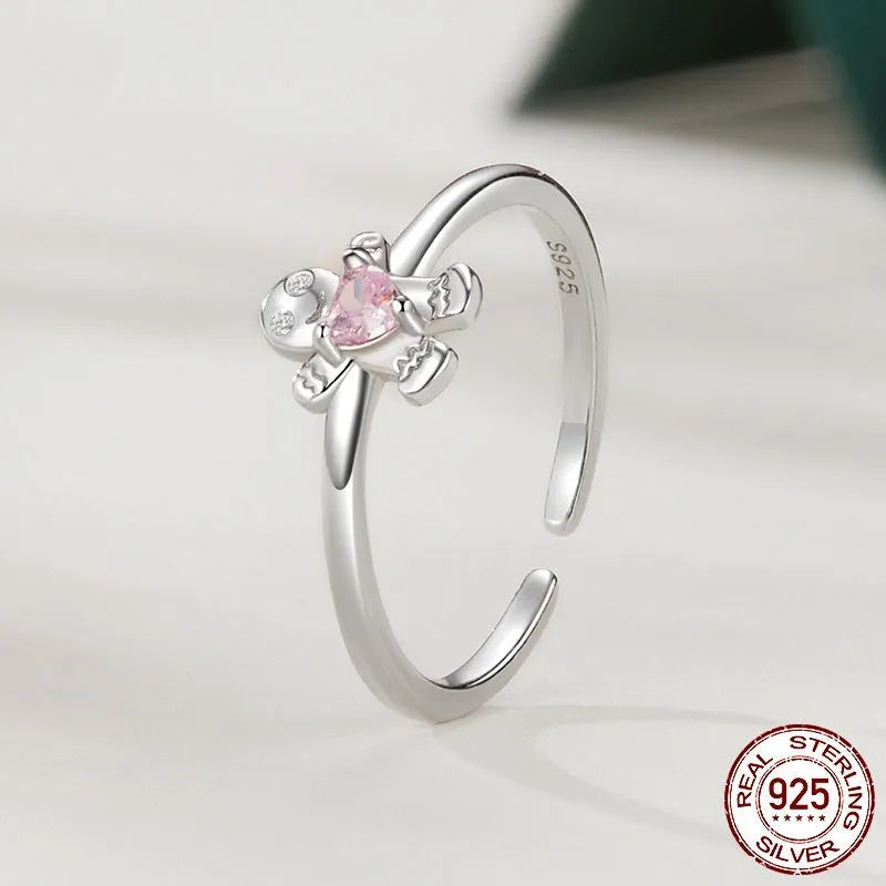 Original Christmas S925 sterling silver stud earrings and ring set in gift box
