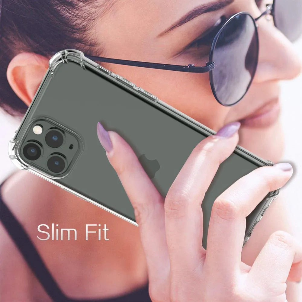 Clear TPU shockproof phone case for multiple Apple iPhone models showing transparent design