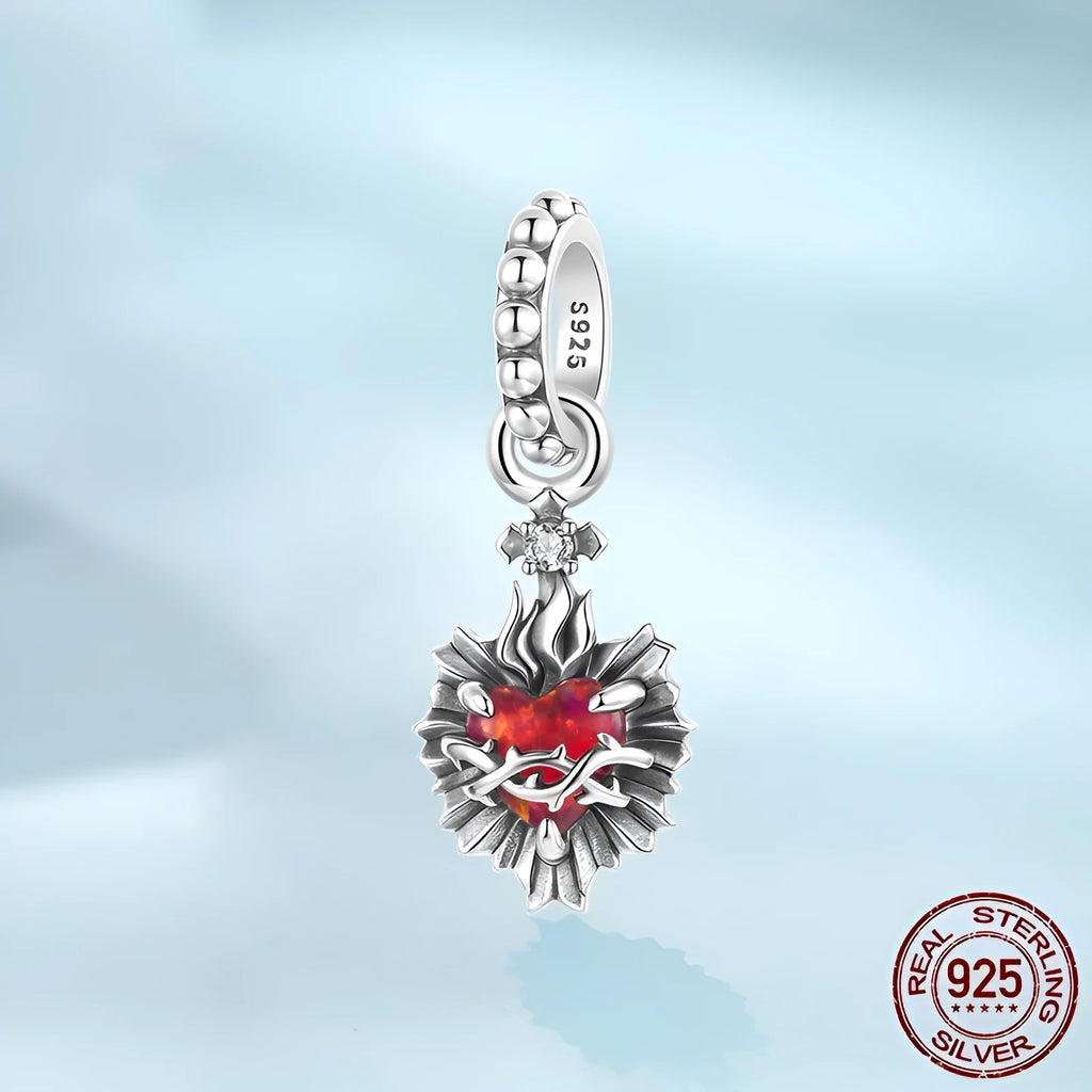 925 sterling silver vintage cross love heart pendant bead 2.3x0.9cm aperture 0.45cm
