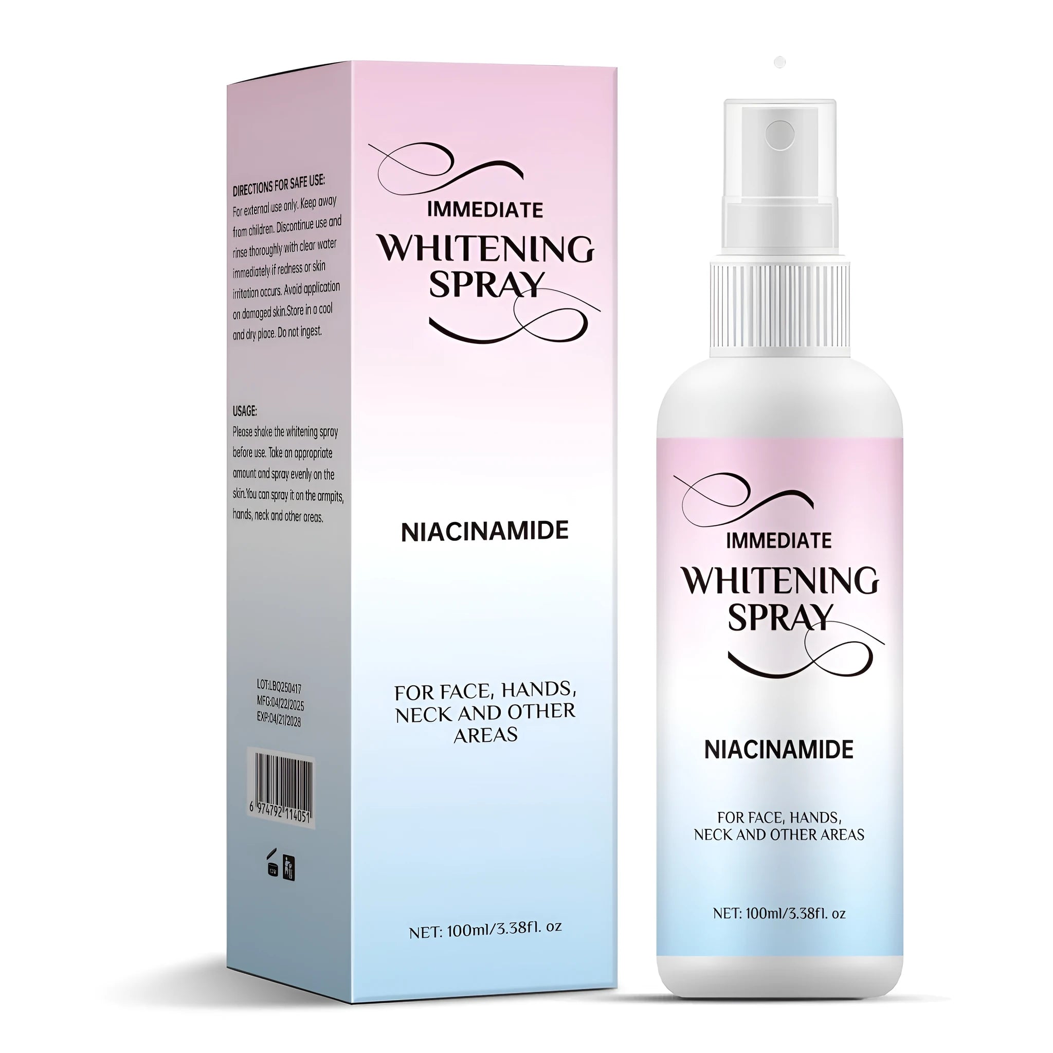 100ml whitening spray bottle with sweat-resistant properties for skin brightening