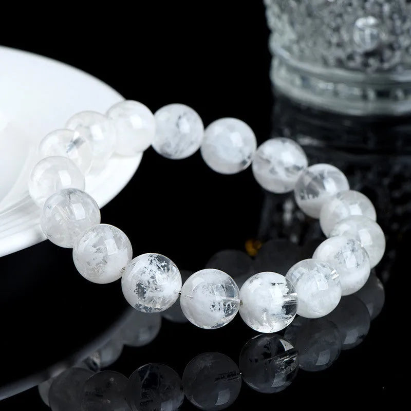 Women's crystal bracelet with geometric natural blizzard snowflake beads and Ruyi design elements