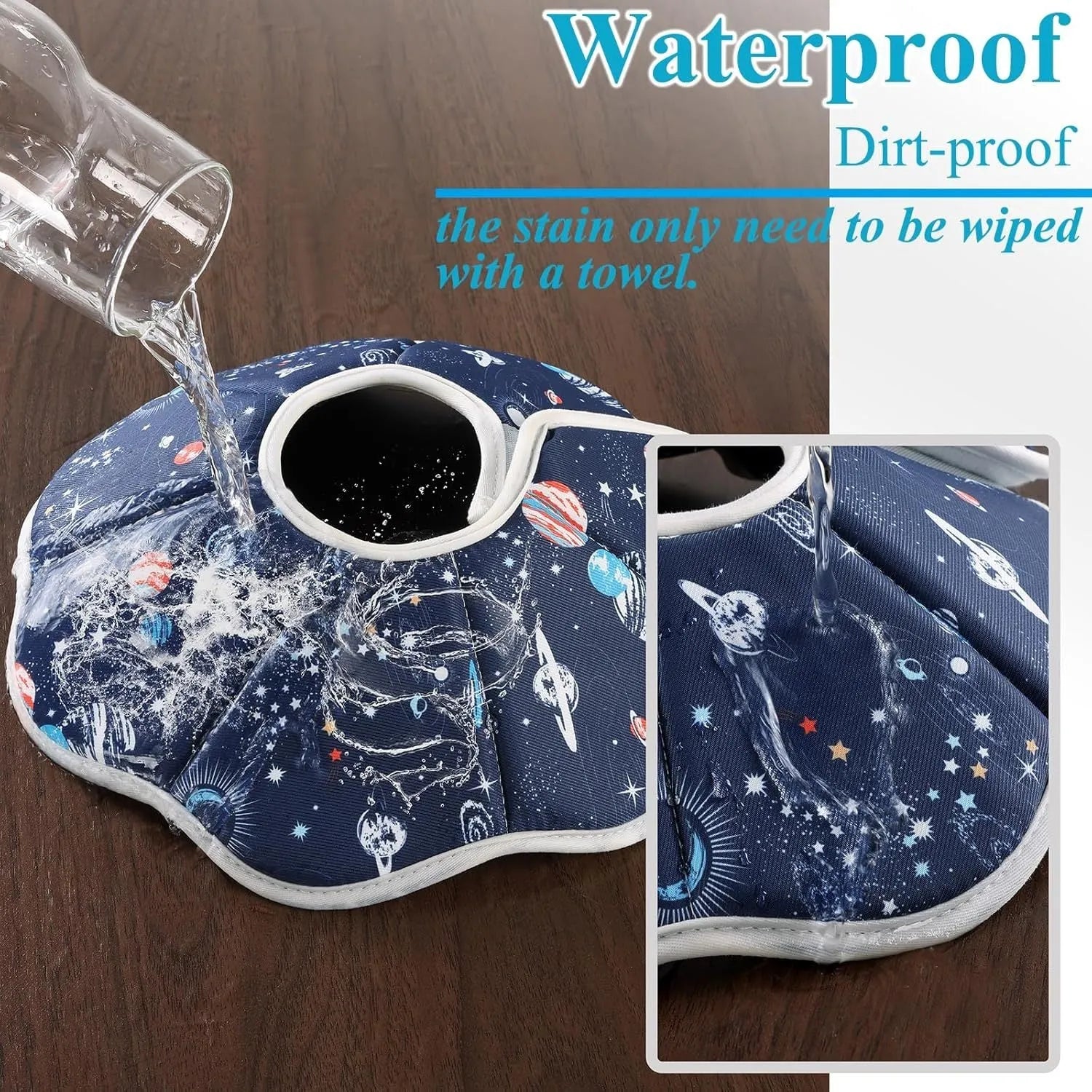 Soft cat recovery collar in Constellation pattern on a small cat resting after surgery